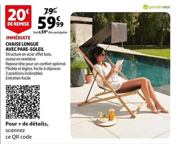 Chaise Longue Avec Pare-soleil Gardenstar
