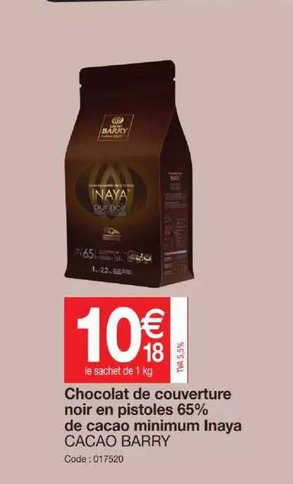 chocolat de couverture noir en pistoles 65% de cacao minimum inaya cacao barry