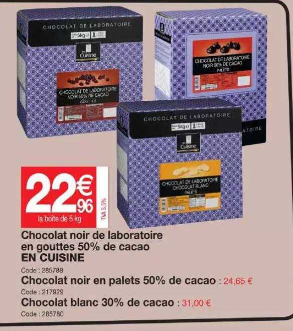 chocolat noir de laboratoire en gouttes 50% de cacao en cuisine