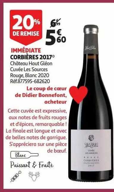 corbières 2017 château haut gléon cuvée les sources rouge, blanc 2020
