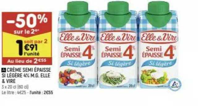 crème semi épaisse si légère 4% m.g. elle & vire