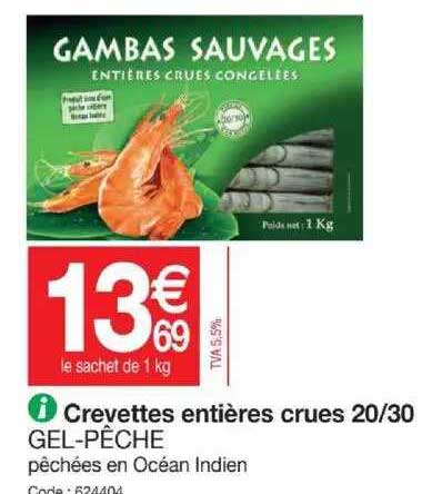 crevettes entières crues 20-30 gel-pêche