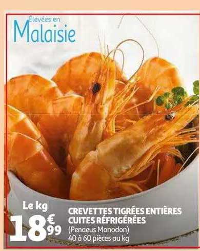 crevettes tigrées entières cuites réfrigérées
