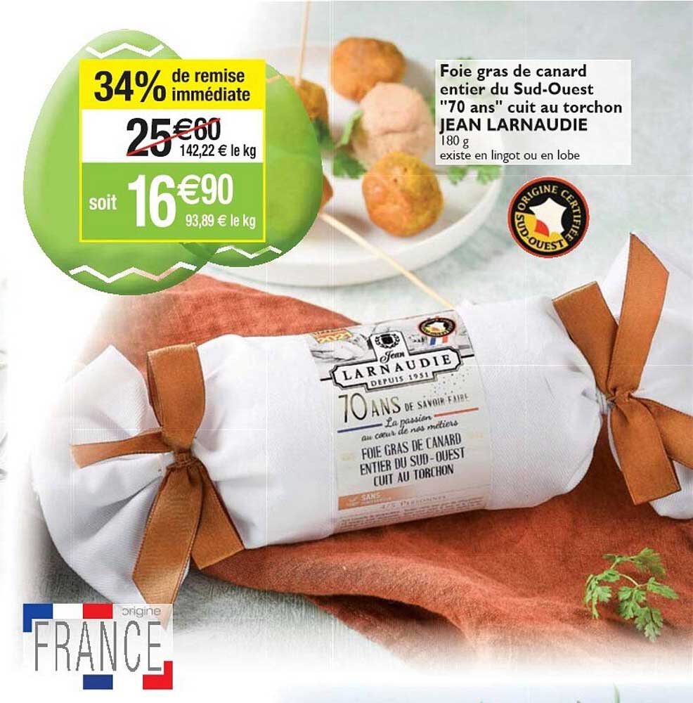foie gras de canard entier du sud-ouest "70 ans" cuite au torchon jean larnaudie