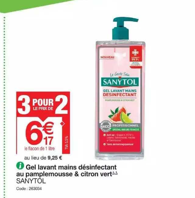 Gel Lavant Mains Désinfectant Au Pamplemousse & Citron Vert Sanytol