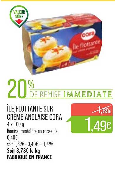 île flottante sur crème anglaise cora
