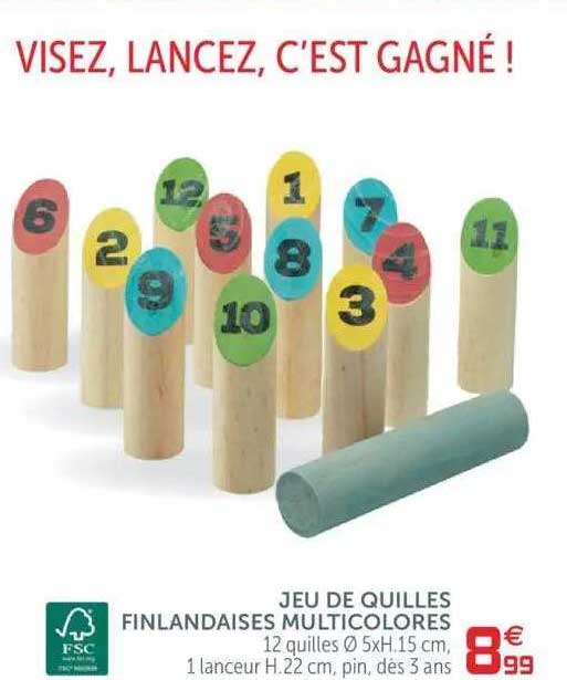 jeu de quilles finlandaises multicolores