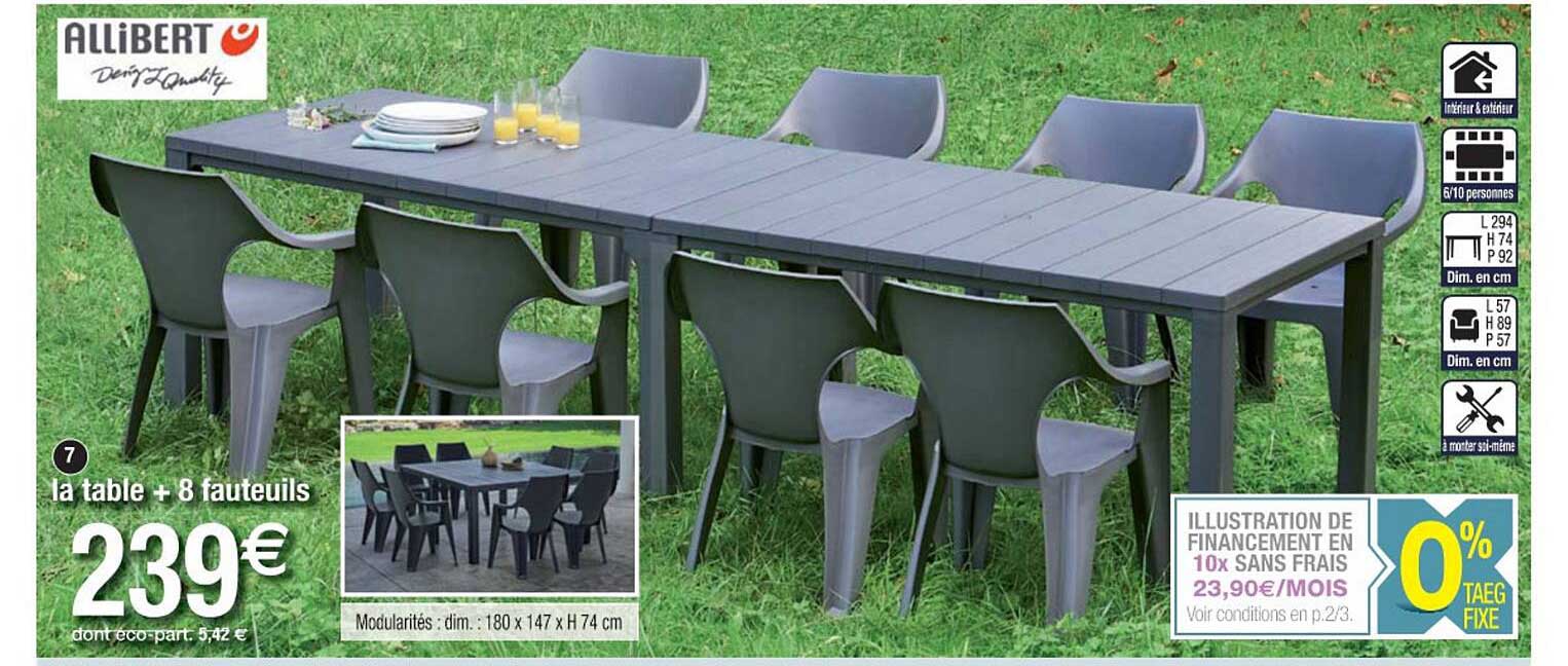 La Table + 8 Fauteuils Allibert
