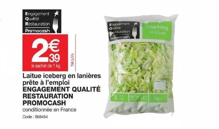 laitue iceberg en lanières prête à l'emploi engagement qualité restauration promocash