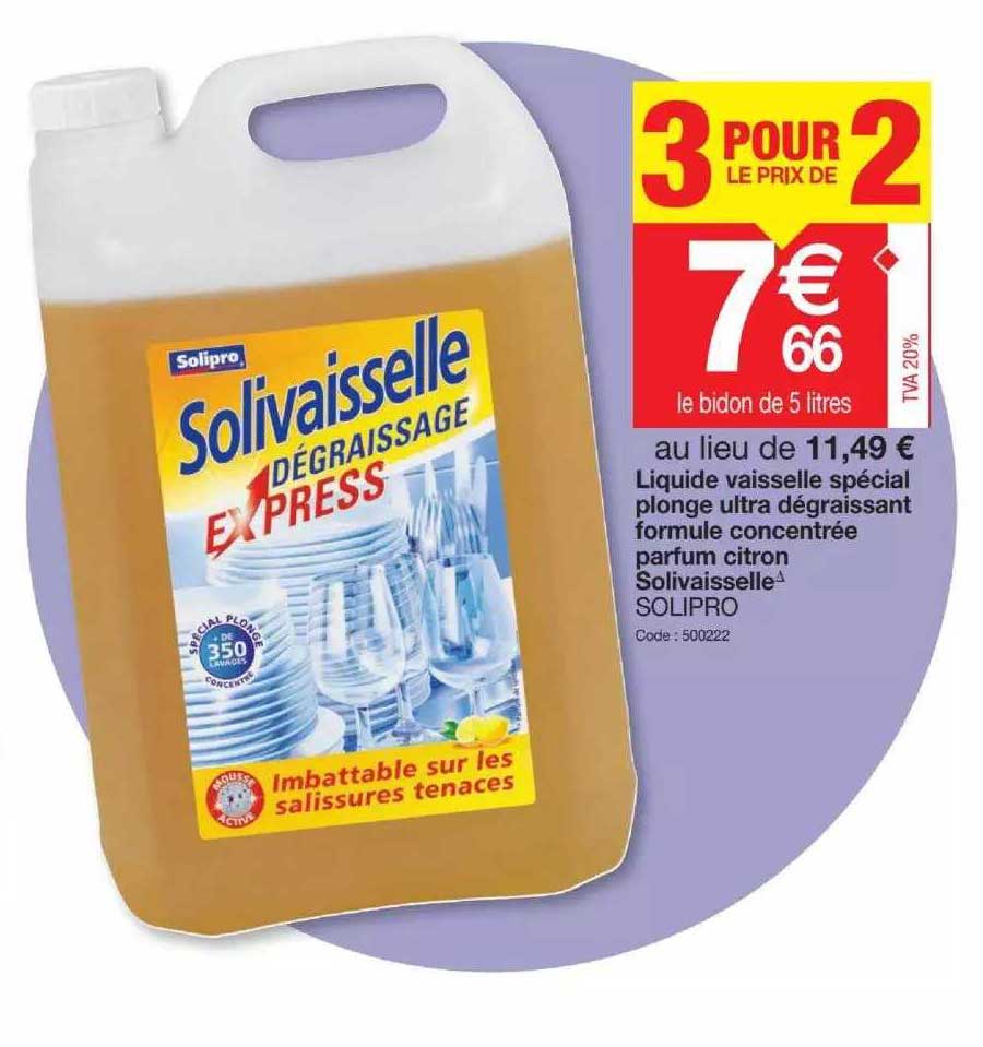 liquide vaisselle spécial plonge ultra dégraissant formule concentrée parfum citron solivaisselle solipro