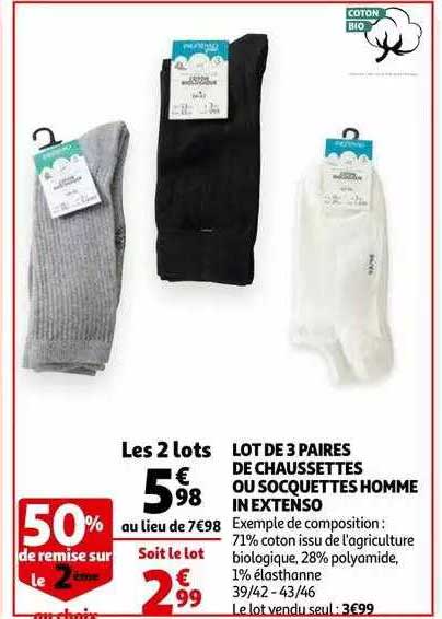 lot de 3 paires de chaussettes ou socquettes homme in extenso
