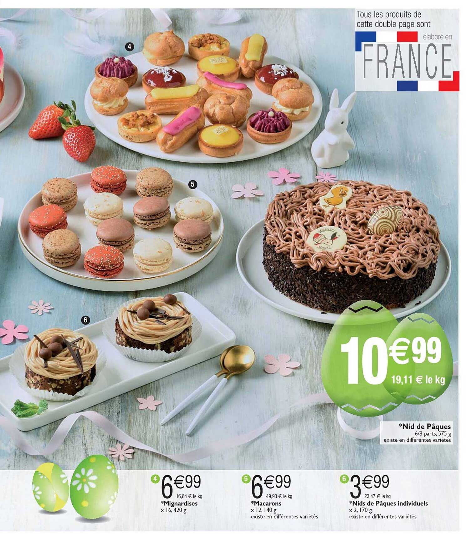 mignardises, macarons, nids de pâques individuels, nid de pâques