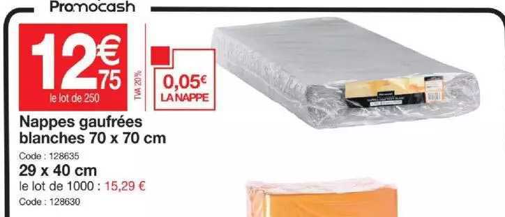 nappes gaufrées blanches 70 x 70 cm, 29 x 40 cm