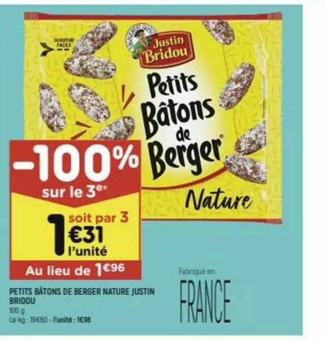 petits bâtons de berger nature justin bridou