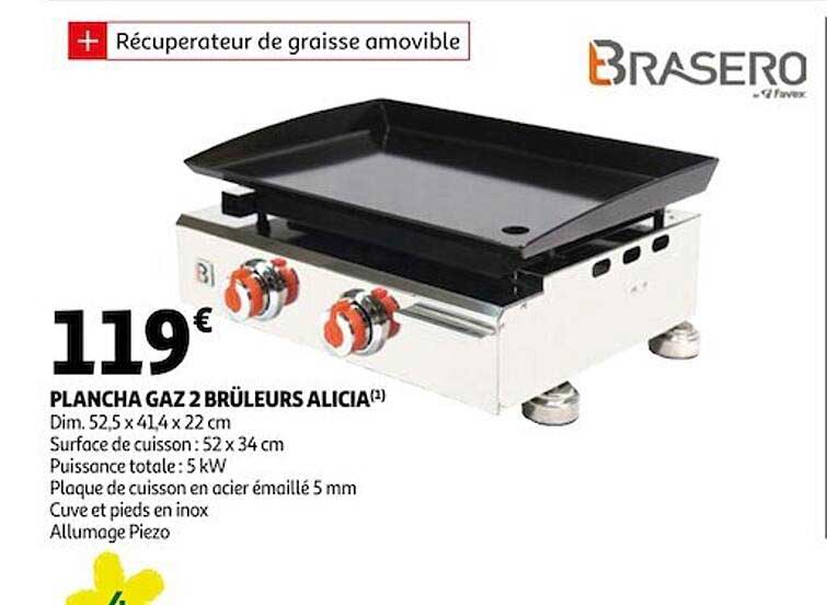 plancha gaz 2 brûleurs alicia brasero