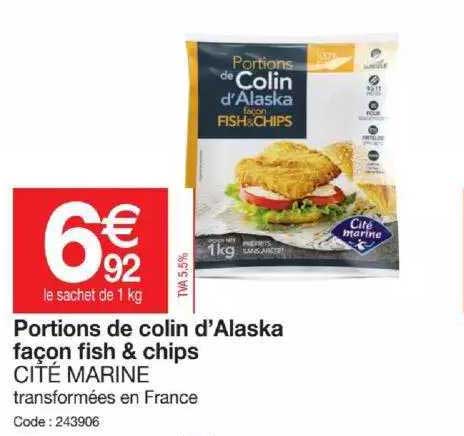 portions de colin d'alaska façon fish & chips cité marine