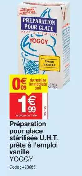 préparation pour glace stérilisée u.h.t. prête à l'emploi vanille yoggy
