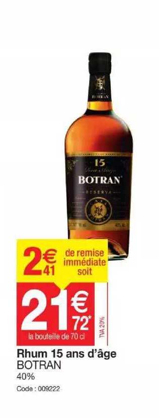 rhum 15 ans d'âge botran