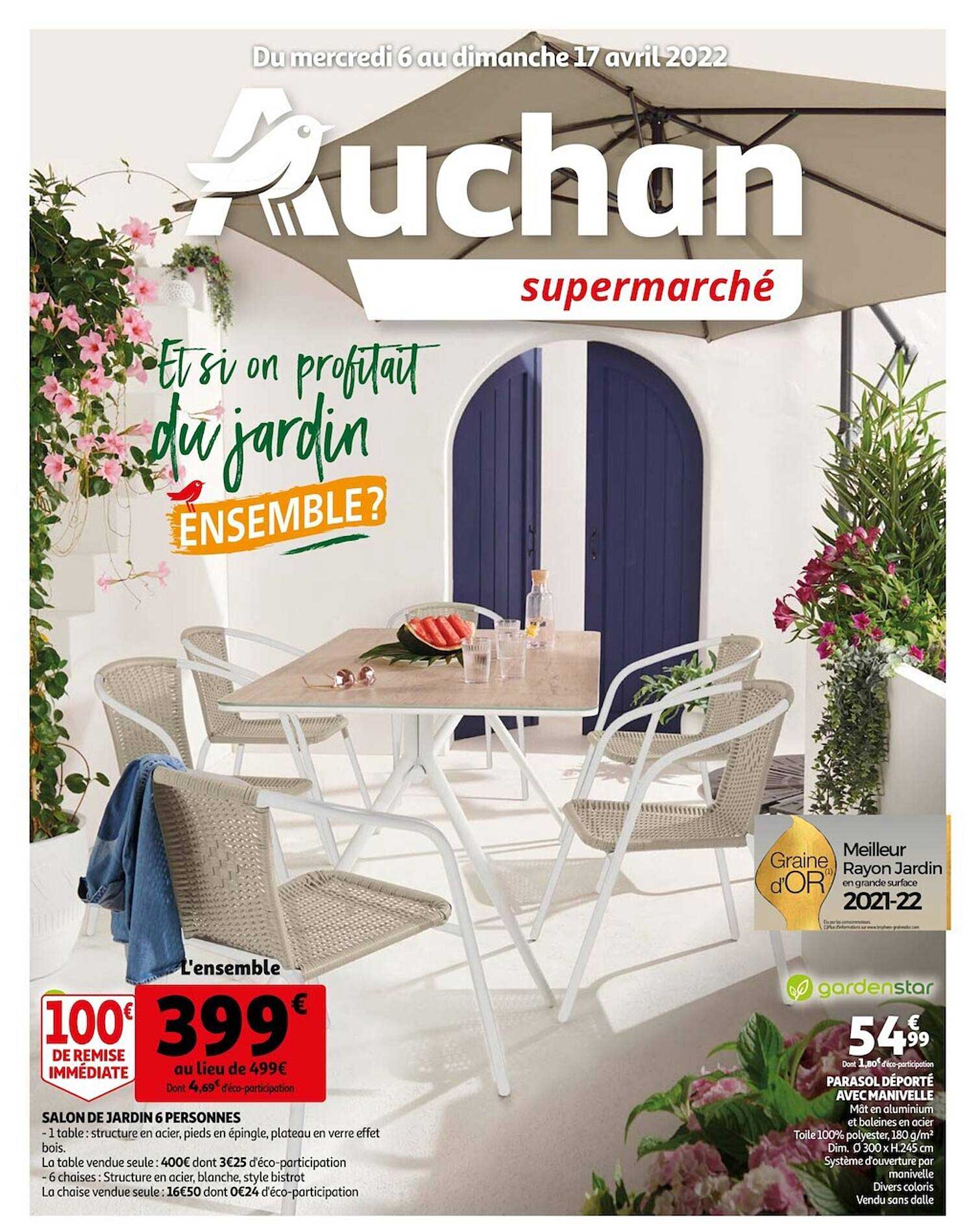 Salon De Jardin 6 Personnes, Parasol Déporté Avec Manivelle