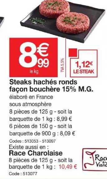 steaks hachés ronds façon bouchère 15% m.g.