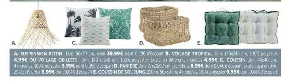 Suspension Rotin, Voilage Tropical Ou Voilage œillets, Coussin, Panière, Coussin De Sol Jungle