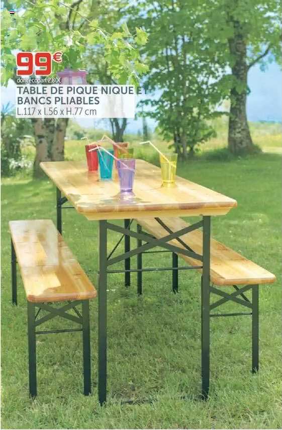 table de pique nique bancs pliables