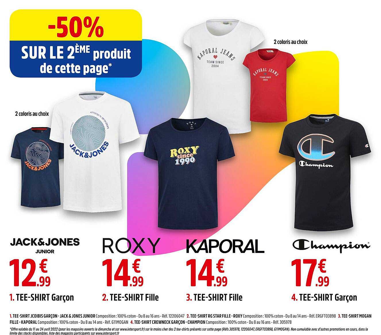 Tee-shirt Garçon Jack & Jones, Tee-shirt Fille Roxy, Tee-shirt Fillekaporal, Tee-shirt Garçon Champion