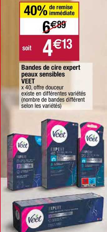 bandes de cire expert peaux sensibles veet
