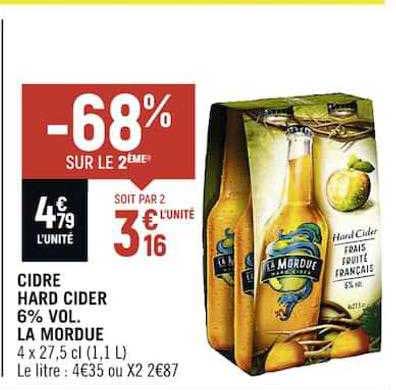 cidre hard cider 6% vol. la mordue -68% sur le 2ème