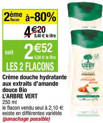 crème douche hydratante aux extraits d'amande douce bio l'arbre vert