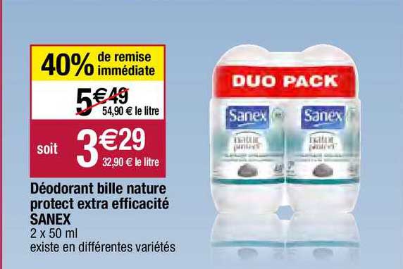 déodorant bille nature protect extra efficacité sanex