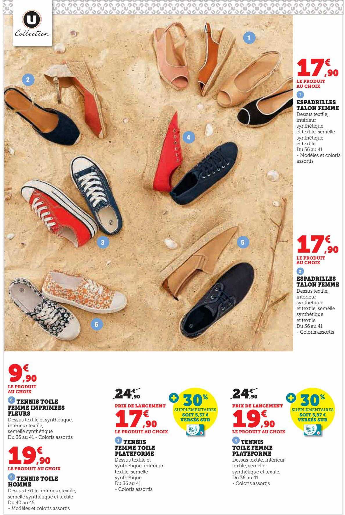 espadrilles talon femme u collection, tennis toile femme imprimées fleurs u collection, tennis toile homme u collection, tennis femme toile plateforme u collection, tennis toile femme plateforme