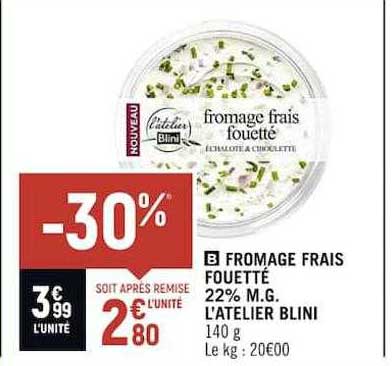 fromage frais fouetté 22% m.g. l'atelier blini