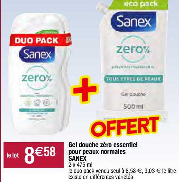 gel douche zéro essentiel pour peaux normales sanex