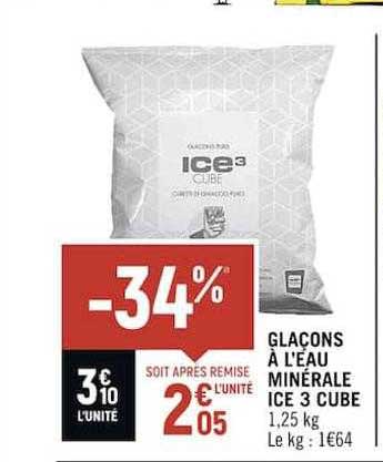 glaçons à l'eau minérale ice 3 cube