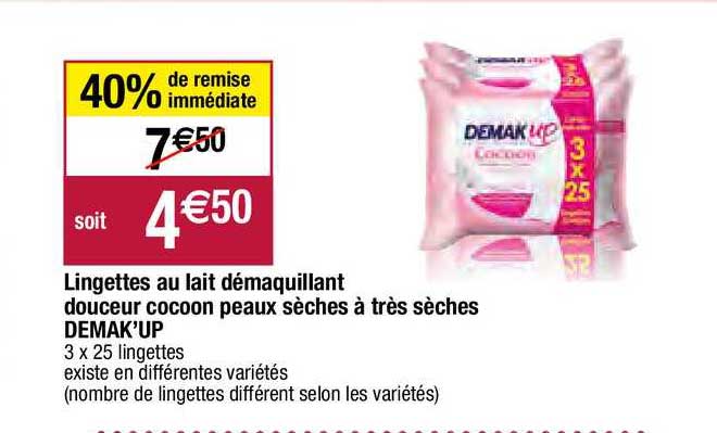 lingettes au lait démaquillant douceur cocoon peaux sèches à très sèches demak'up