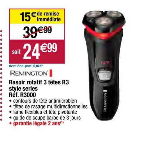 rasoir rotatif 3 têtes r3 style séries remington