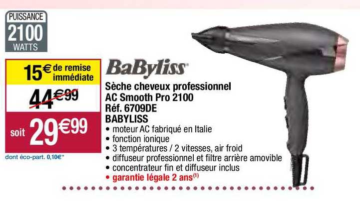 Sèche Cheveux Professionnel Ac Smooth Pro 2100 Babyliss