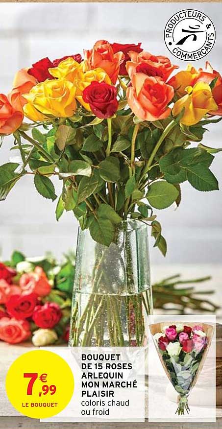 bouquet de 15 roses arlequin mon marché plaisir