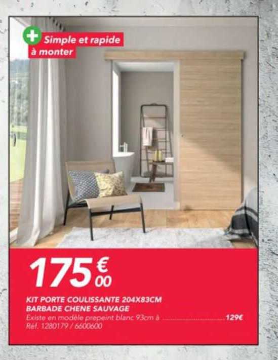 Kit Porte Coulissante 204 X 83 Cm Barbade Chêne Sauvage