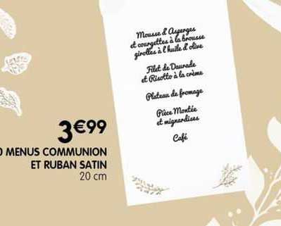 10 menus communion et ruban satin