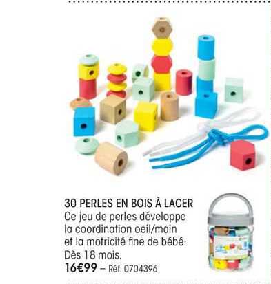 30 perles en bois à lacer