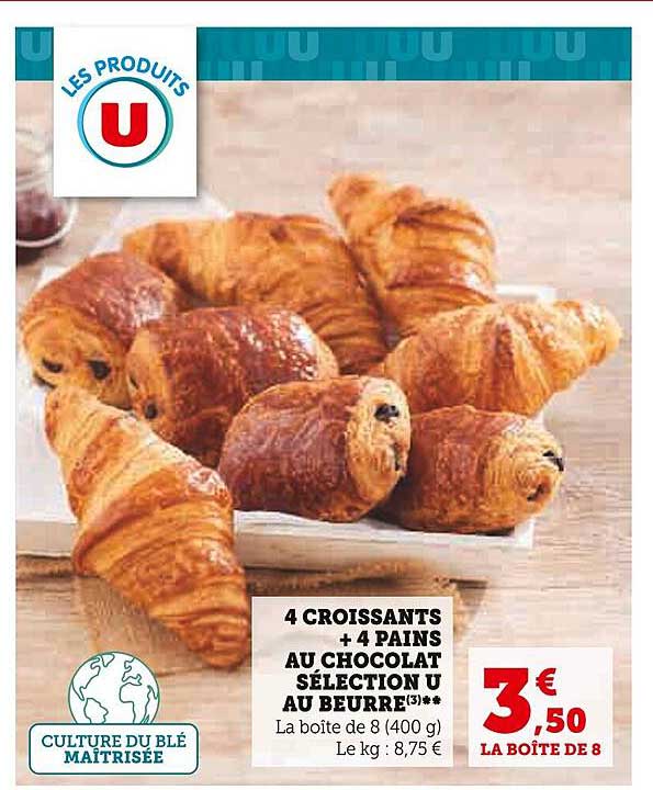 4 Croissants + 4 Pains Au Chocolat Sélection U Au Beurre