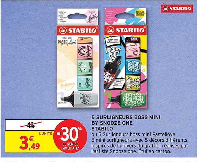 5 surligneurs boss mini by snooze one stabilo