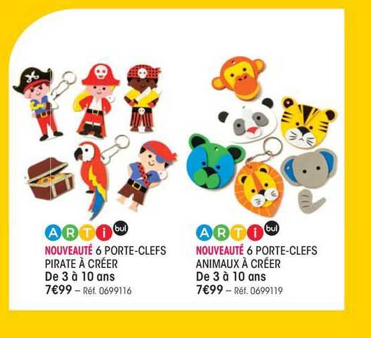 6 porte-clefs pirate à créer 6 porte-clefs animaux à créer