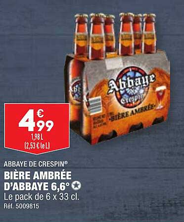 abbaye de crespin bière ambrée d'abbaye 6.6°
