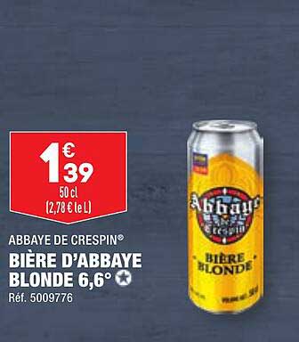 abbaye de crespin bière d'abbaye blonde 6.6°