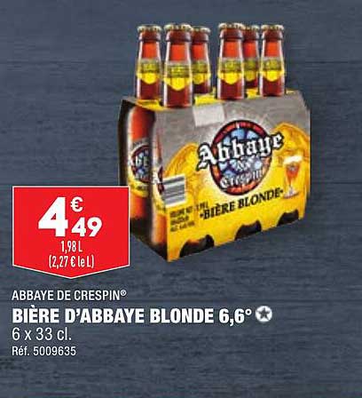 abbaye de crespin bière d'abbaye blonde 6.6°