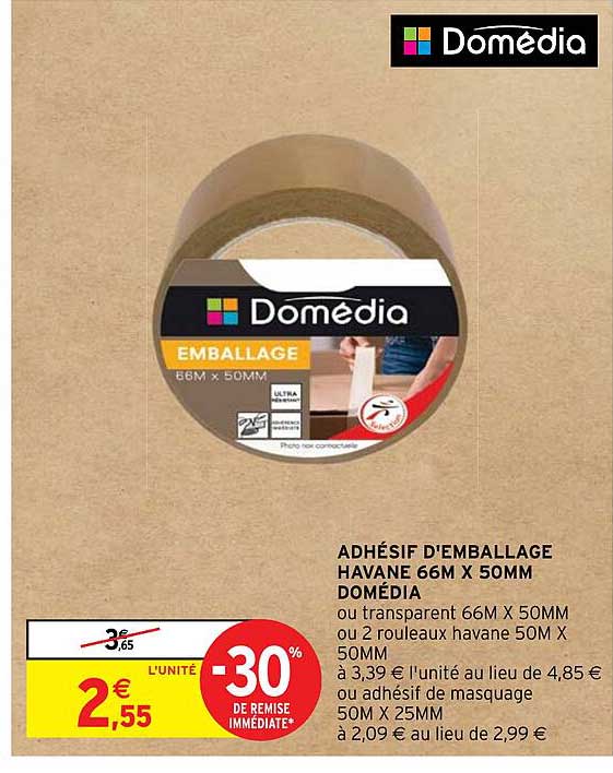 adhésif d'emballage havane 66 m x 50 mm domédia