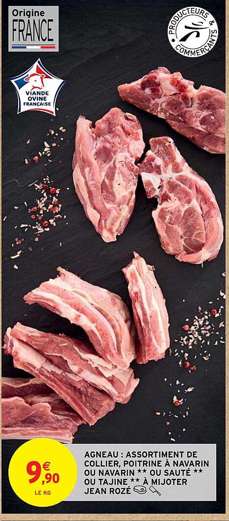 agneau : assortiment de collier, poitrine à navarin ou navarin ou sauté ou tajine à mijoter jean rozé